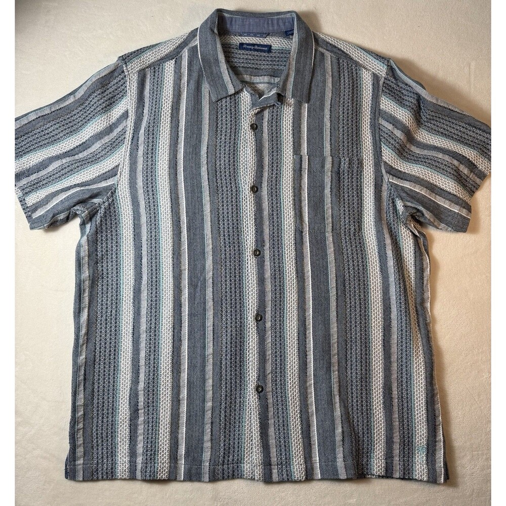 Tommy Bahama Milano Stripe Button Up Short Sleeve Camp Hawaiian Men’s Size XL